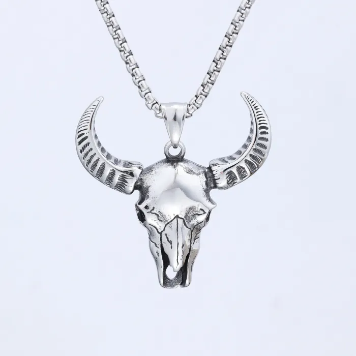 Ram Head Pendant Necklace – Vintage Stainless Steel Animal Totem Jewelry for Men, Bold Fashion Wholesale