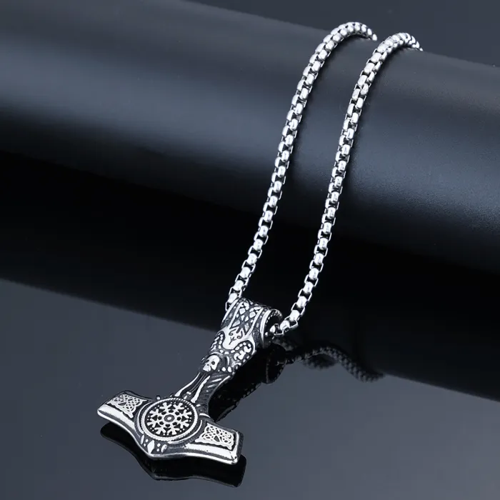 Viking Thor’s Hammer Pendant – Odin’s Mjölnir Necklace in Titanium Steel, Norse Mythology Hip-Hop Jewelry for Men, Wholesale