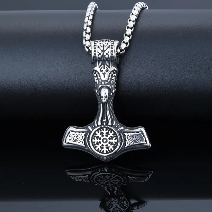 Viking Thor’s Hammer Pendant – Odin’s Mjölnir Necklace in Titanium Steel, Norse Mythology Hip-Hop Jewelry for Men, Wholesale