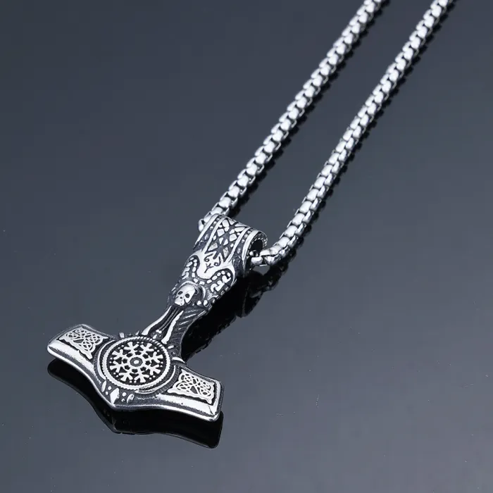 Viking Thor’s Hammer Pendant – Odin’s Mjölnir Necklace in Titanium Steel, Norse Mythology Hip-Hop Jewelry for Men, Wholesale