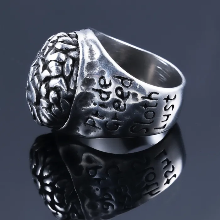 Lorraine Cross & Brain Design Ring – Gothic Stainless Steel Men’s Statement Ring with English Lettering, Wholesale