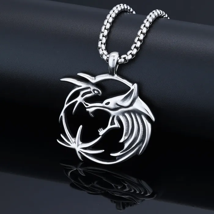 Viking Ice Wolf Pendant – Gothic Stainless Steel Norse Necklace for Men, Punk Street Style Jewelry Wholesale