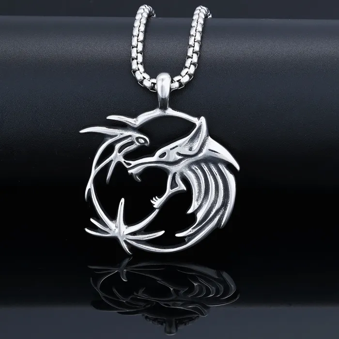 Viking Ice Wolf Pendant – Gothic Stainless Steel Norse Necklace for Men, Punk Street Style Jewelry Wholesale
