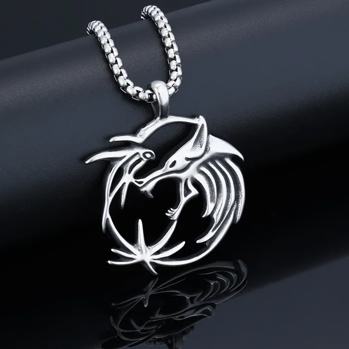 Viking Ice Wolf Pendant – Gothic Stainless Steel Norse Necklace for Men, Punk Street Style Jewelry Wholesale