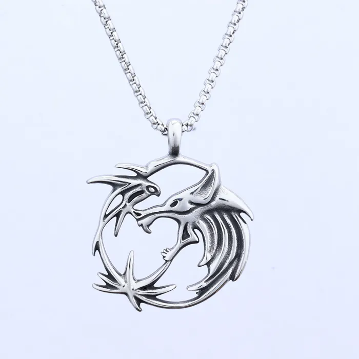 Viking Ice Wolf Pendant – Gothic Stainless Steel Norse Necklace for Men, Punk Street Style Jewelry Wholesale