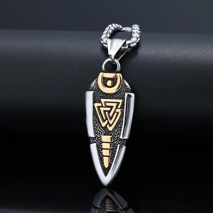 Viking Warrior Symbol Pendant – Stainless Steel Norse Totem Necklace, Street Style Nordic Jewelry Wholesale