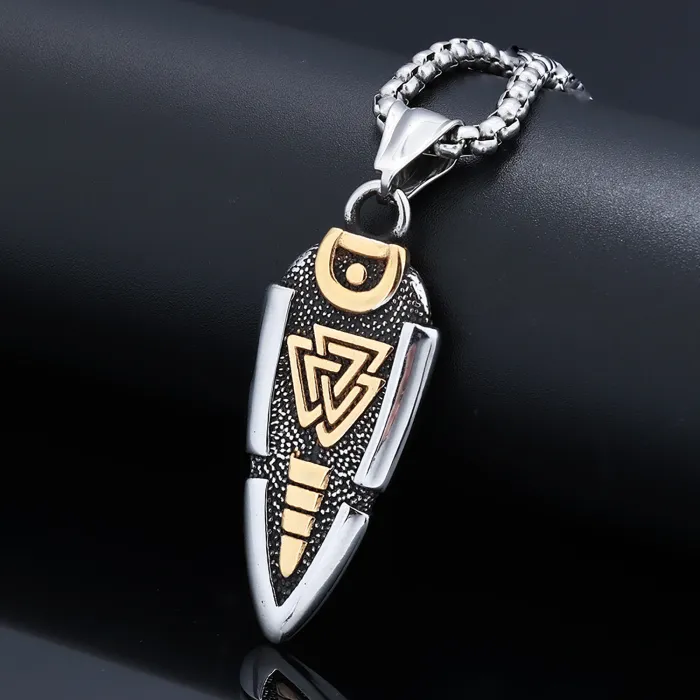 Viking Warrior Symbol Pendant – Stainless Steel Norse Totem Necklace, Street Style Nordic Jewelry Wholesale