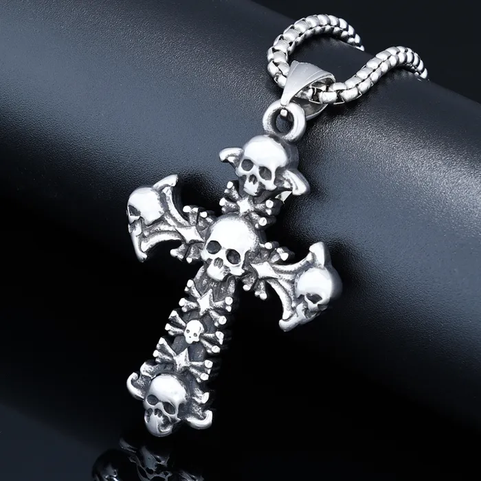 Skull Cross Pendant – Punk Style Stainless Steel Necklace for Men, Fade-Resistant Daily Wear Jewelry Wholesale