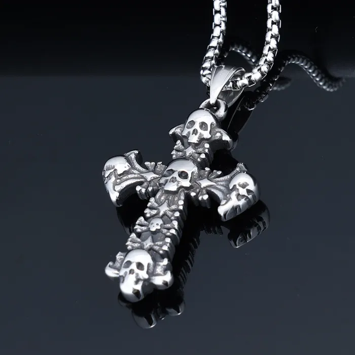 Skull Cross Pendant – Punk Style Stainless Steel Necklace for Men, Fade-Resistant Daily Wear Jewelry Wholesale