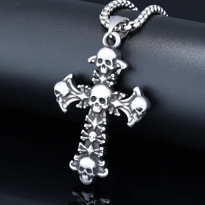Skull Cross Pendant – Punk Style Stainless Steel Necklace for Men, Fade-Resistant Daily Wear Jewelry Wholesale