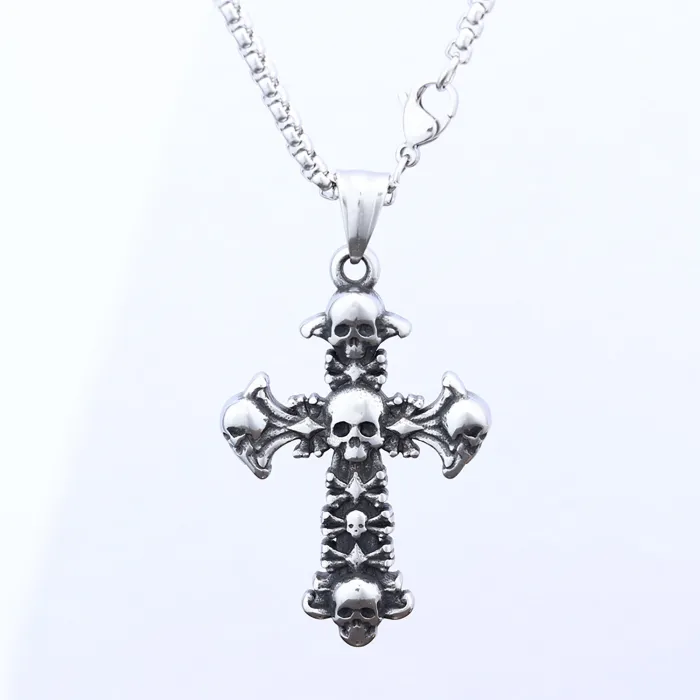 Skull Cross Pendant – Punk Style Stainless Steel Necklace for Men, Fade-Resistant Daily Wear Jewelry Wholesale