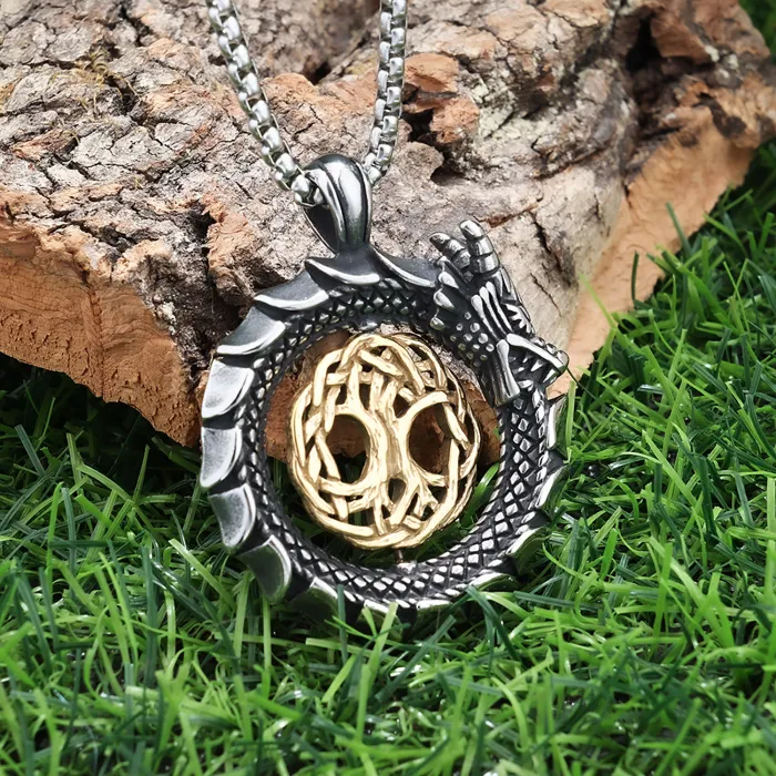 Ouroboros Dragon Pendant Necklace – Stainless Steel Hip-Hop Punk Jewelry for Men, Gothic Street Style Wholesale