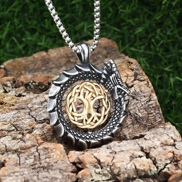 Ouroboros Dragon Pendant Necklace – Stainless Steel Hip-Hop Punk Jewelry for Men, Gothic Street Style Wholesale