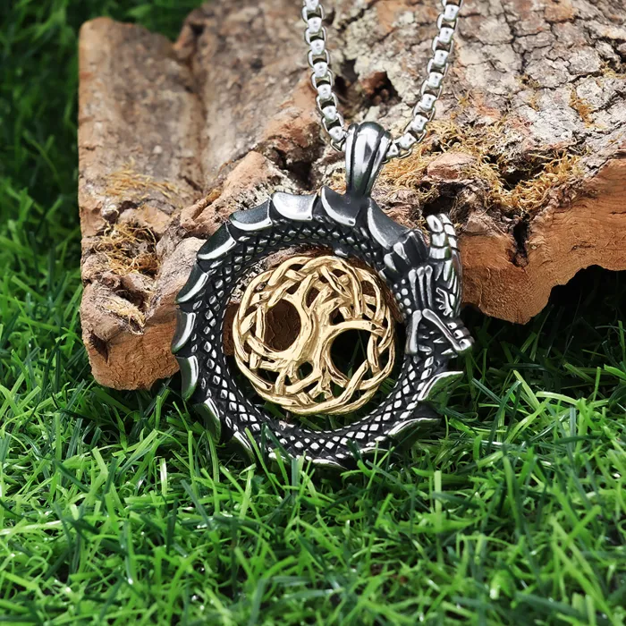Ouroboros Dragon Pendant Necklace – Stainless Steel Hip-Hop Punk Jewelry for Men, Gothic Street Style Wholesale