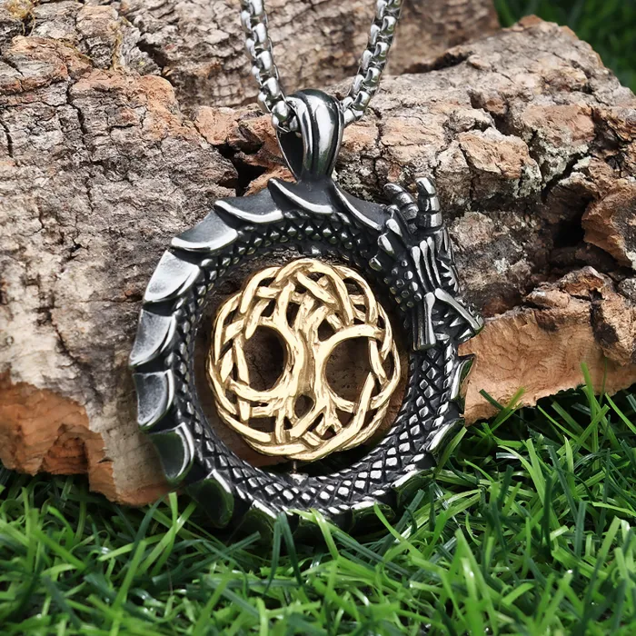Ouroboros Dragon Pendant Necklace – Stainless Steel Hip-Hop Punk Jewelry for Men, Gothic Street Style Wholesale