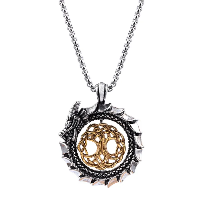 Ouroboros Dragon Pendant Necklace – Stainless Steel Hip-Hop Punk Jewelry for Men, Gothic Street Style Wholesale