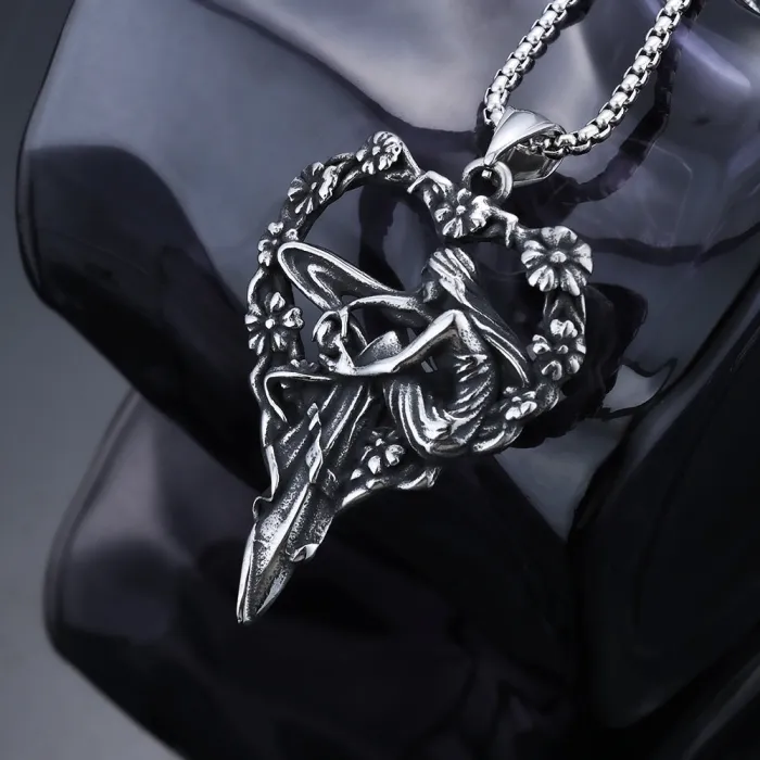 Faith Angel Pendant – Vintage Stainless Steel Religious Necklace for Men & Women, Street Style Jewelry Wholesale (In Stock)