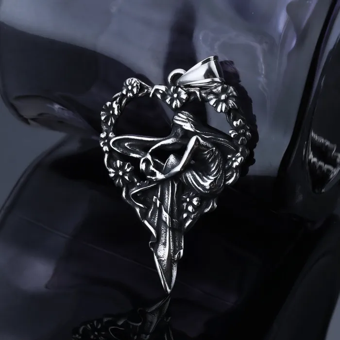 Faith Angel Pendant – Vintage Stainless Steel Religious Necklace for Men & Women, Street Style Jewelry Wholesale (In Stock)