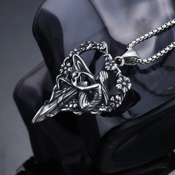 Faith Angel Pendant – Vintage Stainless Steel Religious Necklace for Men & Women, Street Style Jewelry Wholesale (In Stock)