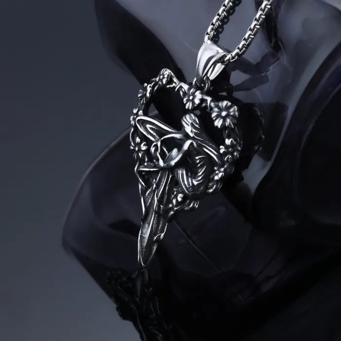 Faith Angel Pendant – Vintage Stainless Steel Religious Necklace for Men & Women, Street Style Jewelry Wholesale (In Stock)