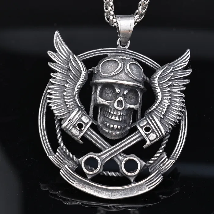 Winged Skull Pendant – Stainless Steel Gothic Streetwear Necklace for Men, Bold Fashion Accessory Wholesale (In Stock)