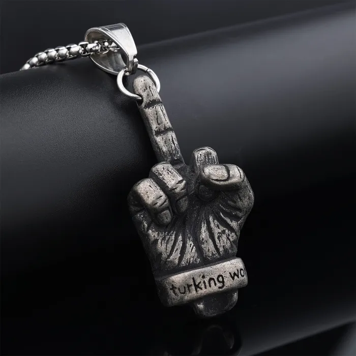 Middle Finger Pendant – Bold Stainless Steel Hand Gesture Necklace, Street Style Fashion Jewelry Wholesale (In Stock)
