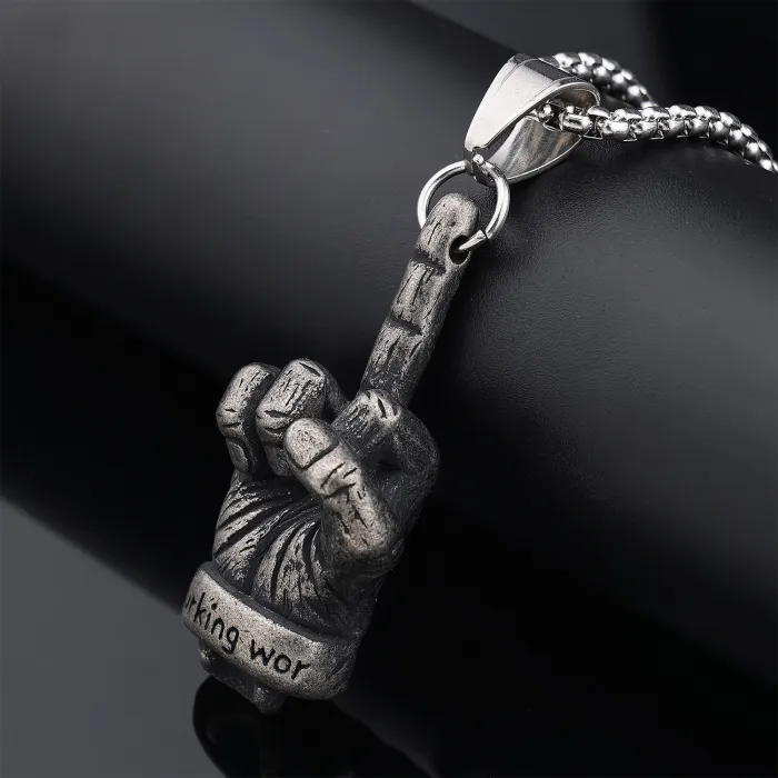 Middle Finger Pendant – Bold Stainless Steel Hand Gesture Necklace, Street Style Fashion Jewelry Wholesale (In Stock)