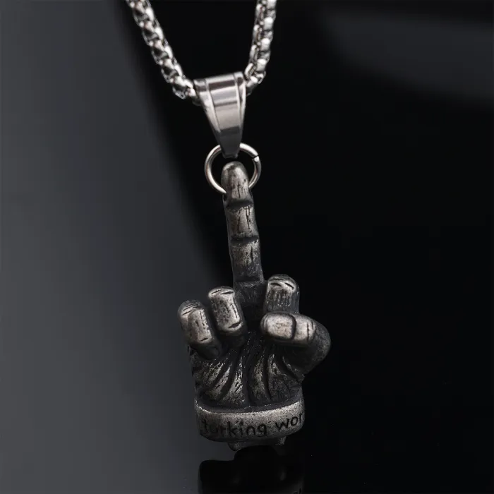 Middle Finger Pendant – Bold Stainless Steel Hand Gesture Necklace, Street Style Fashion Jewelry Wholesale (In Stock)