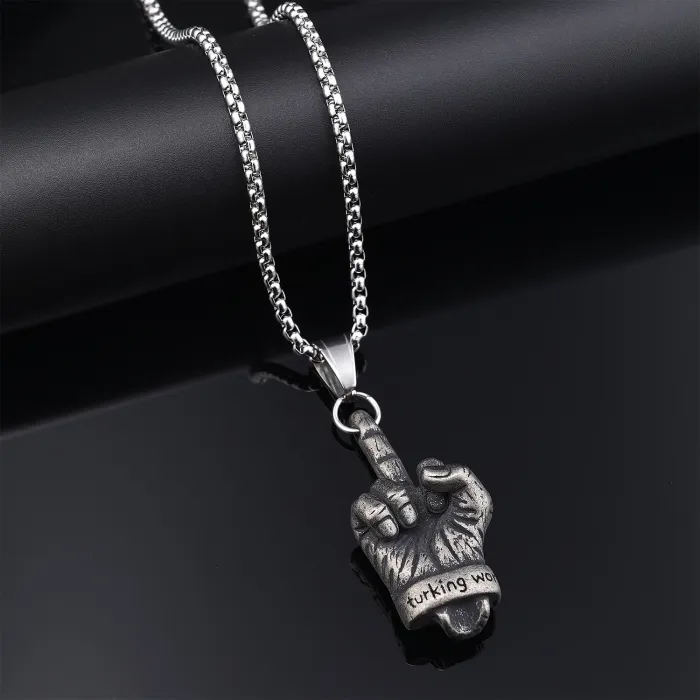 Middle Finger Pendant – Bold Stainless Steel Hand Gesture Necklace, Street Style Fashion Jewelry Wholesale (In Stock)