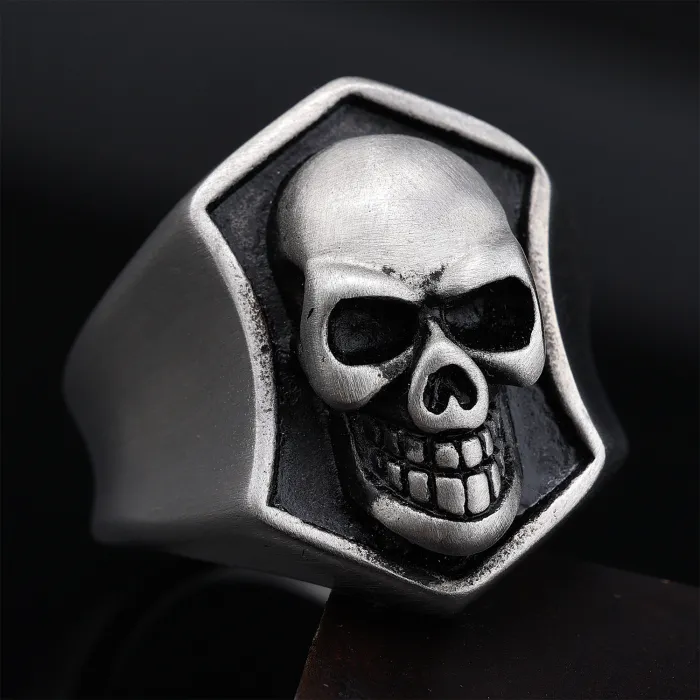 Skull Head Ring – Punk Gothic Style Stainless Steel Men’s Statement Jewelry, Vintage Ghost Skull Design Wholesale