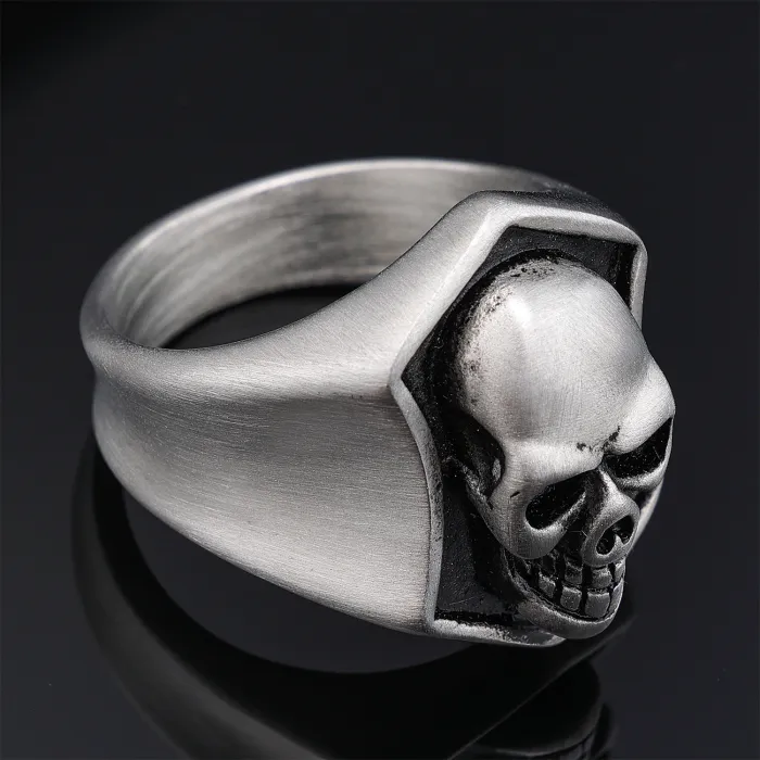Skull Head Ring – Punk Gothic Style Stainless Steel Men’s Statement Jewelry, Vintage Ghost Skull Design Wholesale