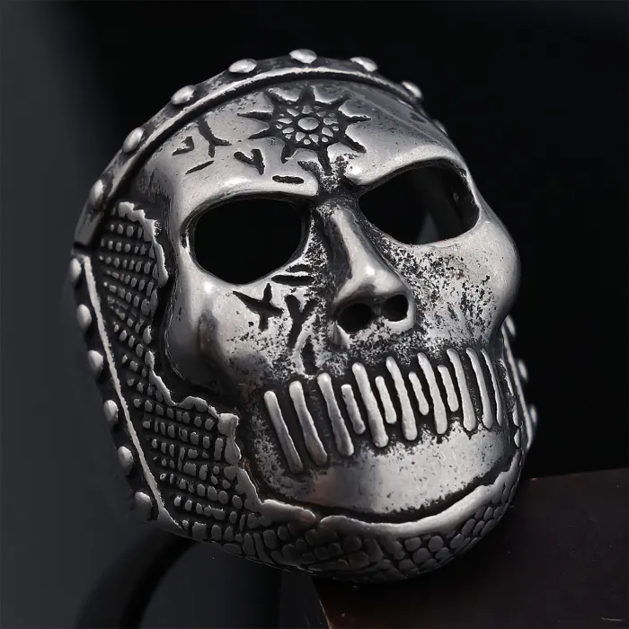 Band Badge Skull Ring – Punk Style Vintage Stainless Steel Men’s Statement Ring, Gothic Rock Jewelry Wholesale