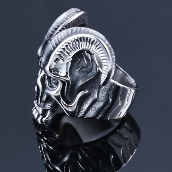 Ram Horn Skull Ring – Polished Stainless Steel Gothic Animal Totem Jewelry for Men, Bold Punk Style Ring Wholesale
