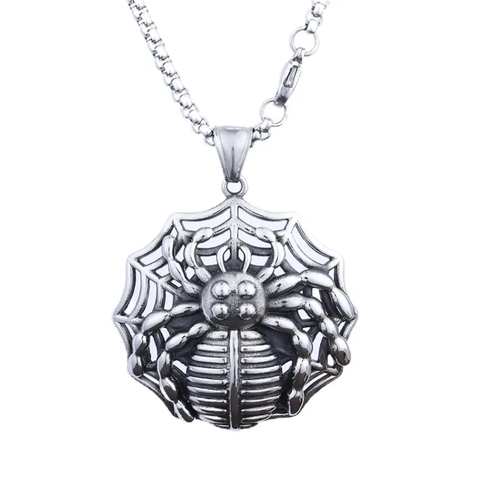 Spider Pendant – Bold Stainless Steel Gothic Style DIY Necklace Charm, Fashion Streetwear Jewelry Wholesale