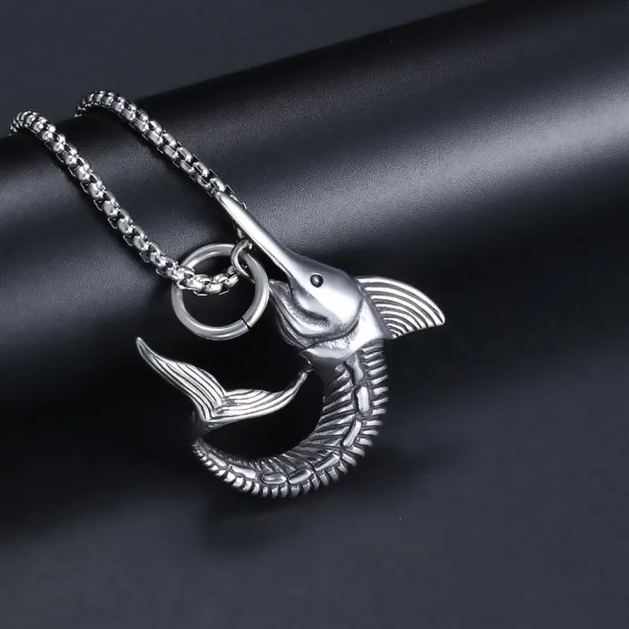 Nordic Shark Pendant – Titanium Steel Viking-Inspired Necklace for Men, Bold Ocean Totem Jewelry Wholesale (In Stock)