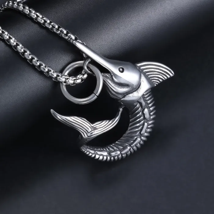 Nordic Shark Pendant – Titanium Steel Viking-Inspired Necklace for Men, Bold Ocean Totem Jewelry Wholesale (In Stock)