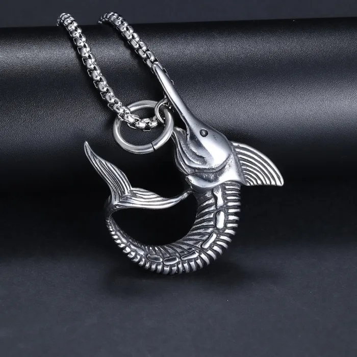 Nordic Shark Pendant – Titanium Steel Viking-Inspired Necklace for Men, Bold Ocean Totem Jewelry Wholesale (In Stock)
