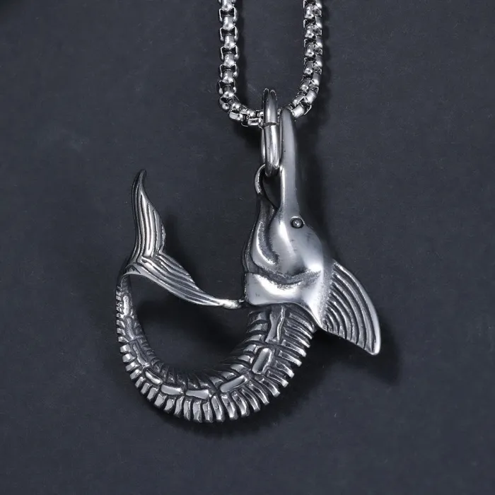 Nordic Shark Pendant – Titanium Steel Viking-Inspired Necklace for Men, Bold Ocean Totem Jewelry Wholesale (In Stock)