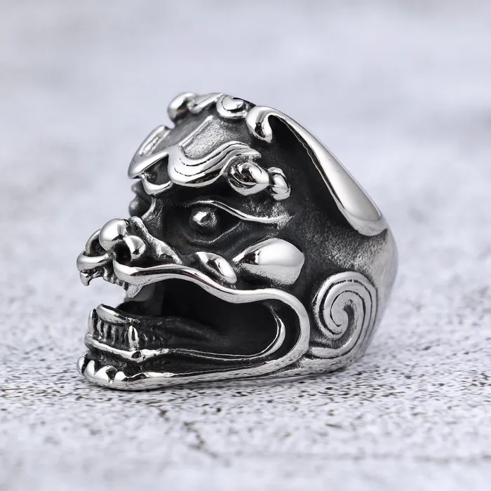 Qilin Motorcycle Ring – Bold Chinese Mythical Beast Stainless Steel Biker Style Jewelry, Factory Wholesale & Dropshipping