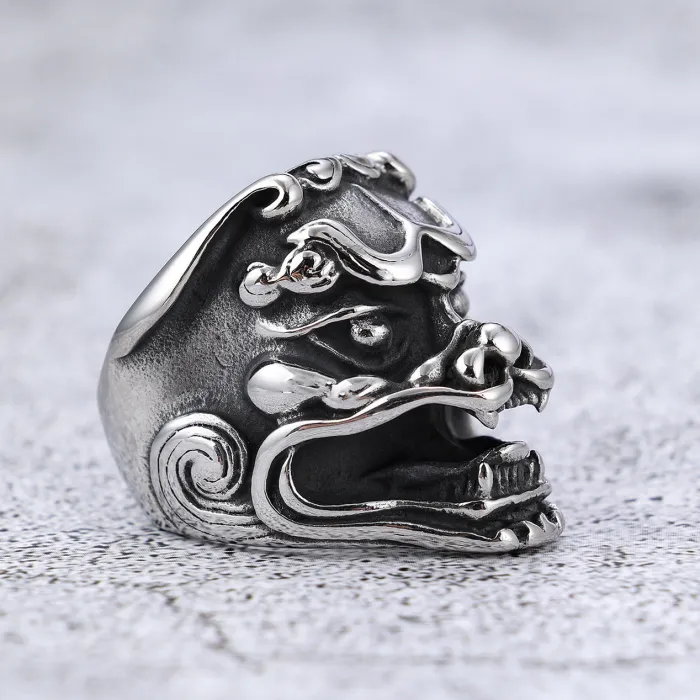 Qilin Motorcycle Ring – Bold Chinese Mythical Beast Stainless Steel Biker Style Jewelry, Factory Wholesale & Dropshipping