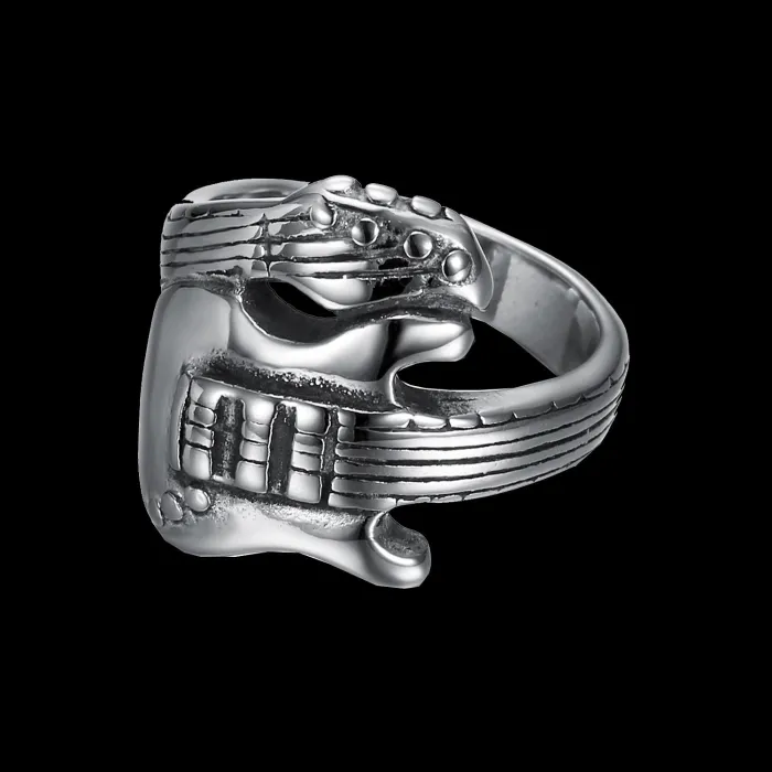 Guitar-Inspired Ring – Vintage Stainless Steel Minimalist Men’s Music Band Ring, Rock Style Jewelry Wholesale