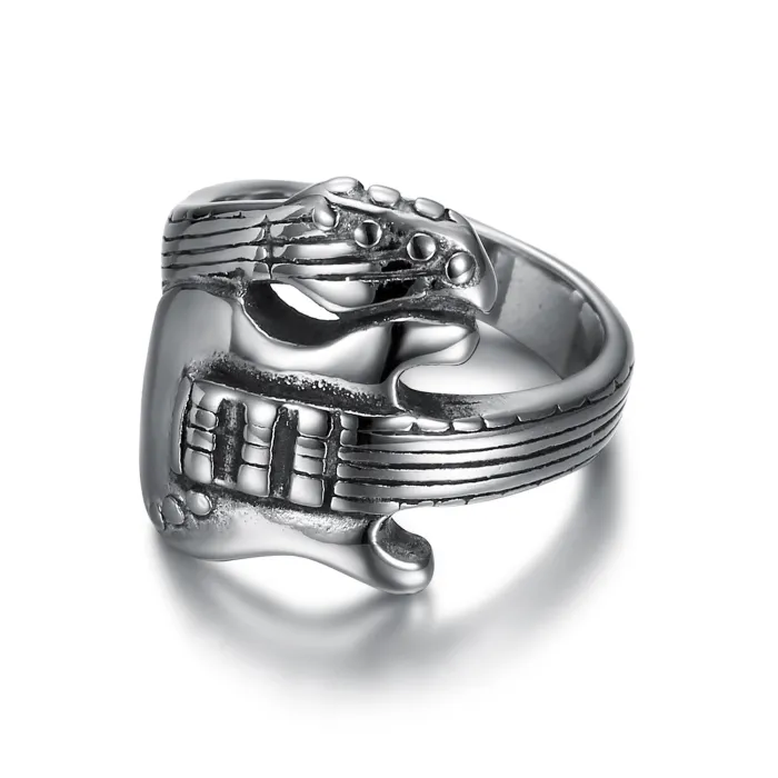 Guitar-Inspired Ring – Vintage Stainless Steel Minimalist Men’s Music Band Ring, Rock Style Jewelry Wholesale