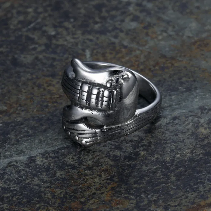 Guitar-Inspired Ring – Vintage Stainless Steel Minimalist Men’s Music Band Ring, Rock Style Jewelry Wholesale