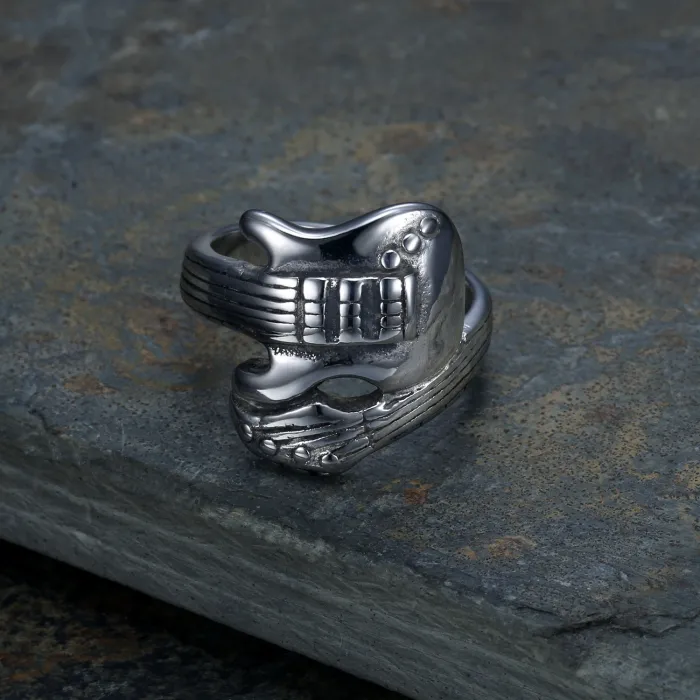 Guitar-Inspired Ring – Vintage Stainless Steel Minimalist Men’s Music Band Ring, Rock Style Jewelry Wholesale