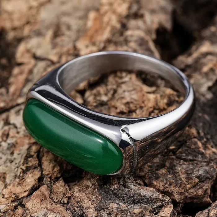 Unisex Gemstone Ring – Vintage Stainless Steel Fade-Resistant Couple Jewelry, Bold Fashion Accessory Wholesale