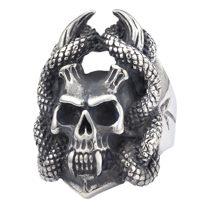Skull and Snake Pendant – Stainless Steel Gothic Street Style Necklace for Men, Bold Daily Wear Jewelry Wholesale