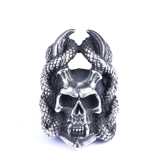 Skull and Snake Pendant – Stainless Steel Gothic Street Style Necklace for Men, Bold Daily Wear Jewelry Wholesale