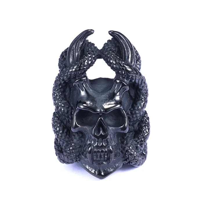 Skull and Snake Pendant – Stainless Steel Gothic Street Style Necklace for Men, Bold Daily Wear Jewelry Wholesale