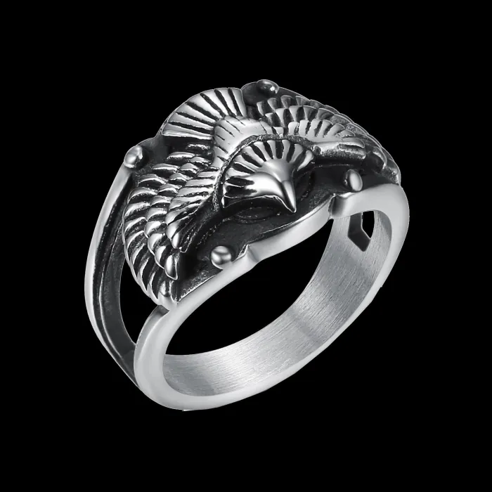 Flying Eagle Wing Ring – Vintage Stainless Steel Feather-Inspired Men’s Statement Jewelry, Bold Street Style Ring Wholesale