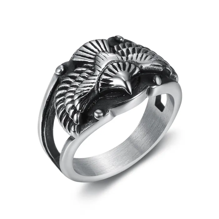 Flying Eagle Wing Ring – Vintage Stainless Steel Feather-Inspired Men’s Statement Jewelry, Bold Street Style Ring Wholesale